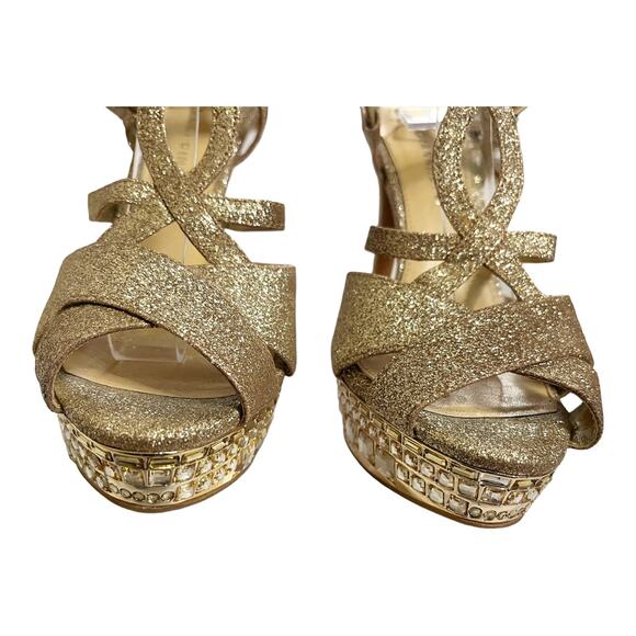 GIANNI BINI “Myra” Platform Champagne Gold Sandals Strappy Stiletto Heel 8.5 EUC - Picture 4 of 11